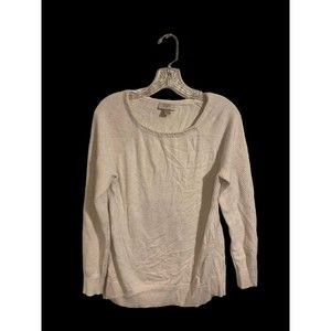 LOFT Womens Sweater Cream Size Medium Pullover Long Sleeve Cotton
